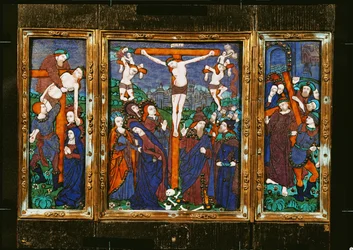 Triptychon, das die Kreuzigung darstellt, Limousin (Email)